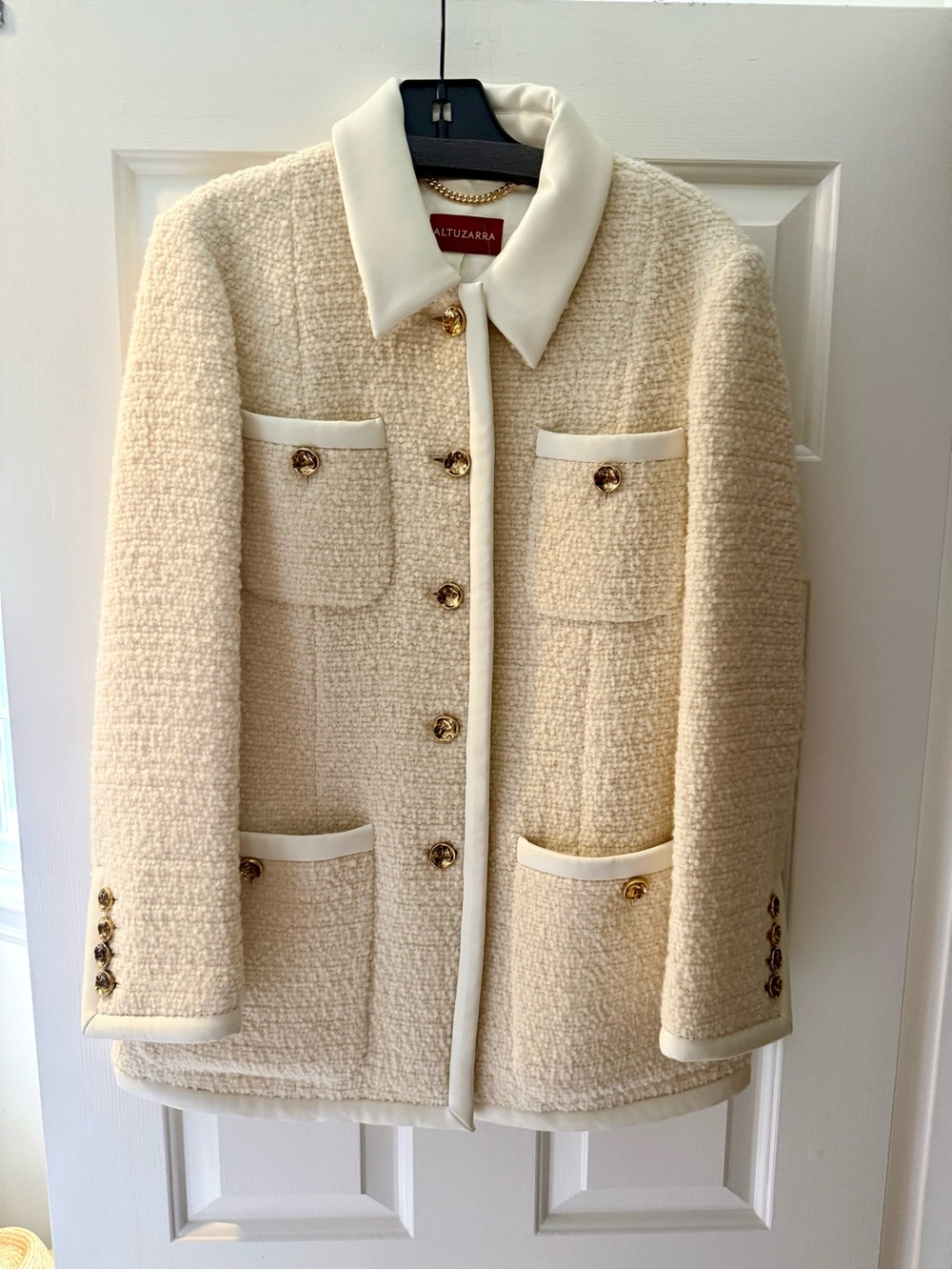 Altuzarra Cream Bouclé Blazer with Gold-Tone Buttons (Clarkes Coat)